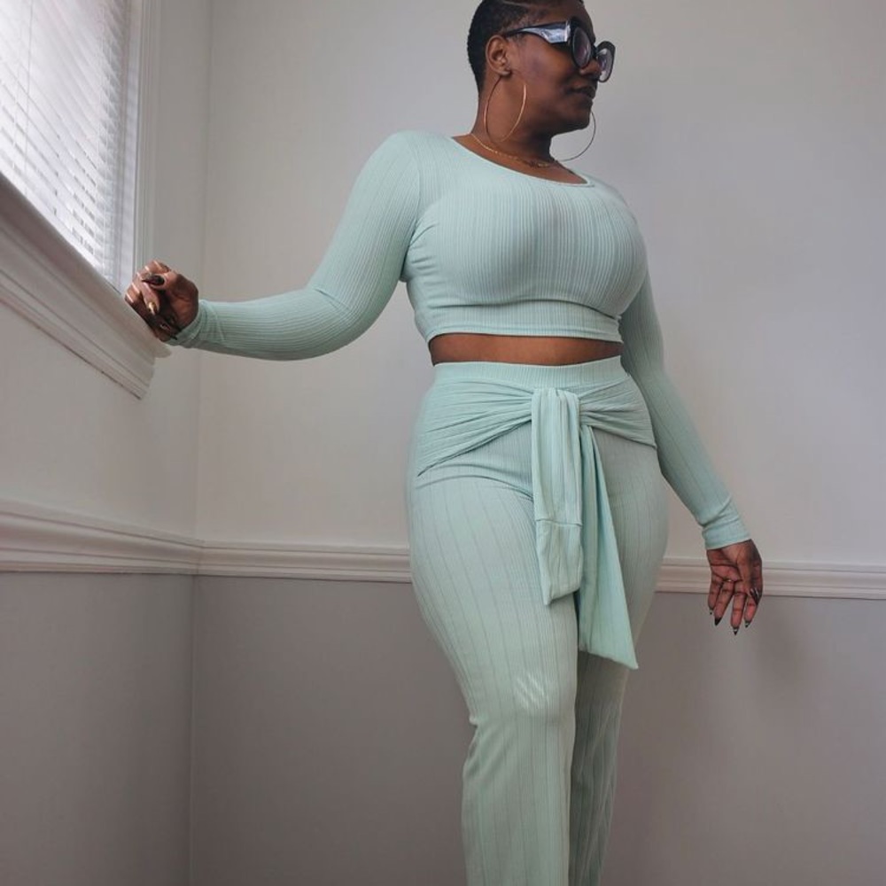 Sage Green Ribbed 2 piece set co-ord